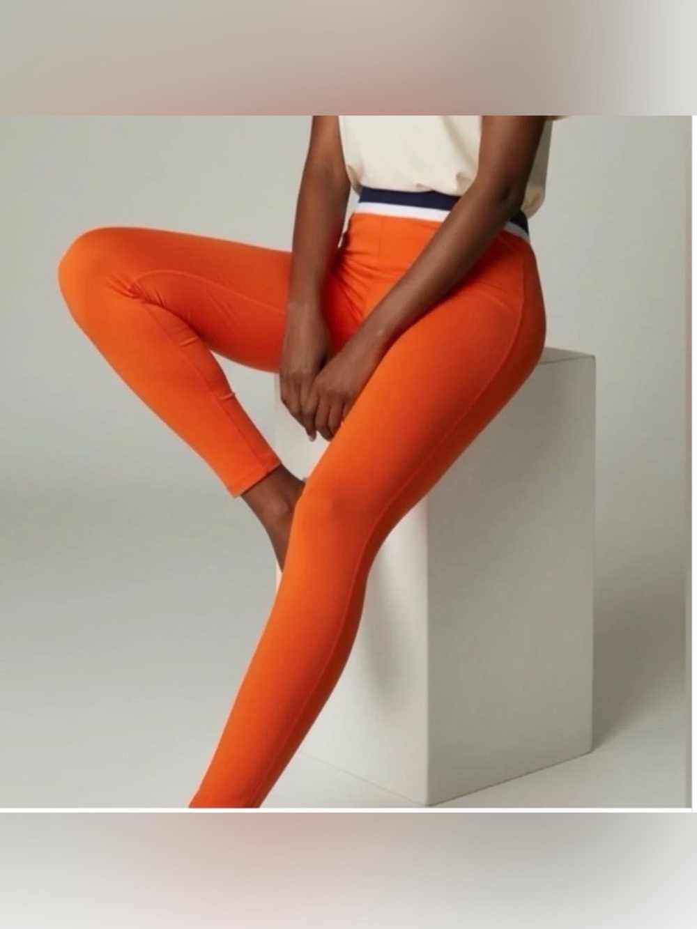 NWT Wilo the Label Contra Legging in Orange/Navy, Size Medium.